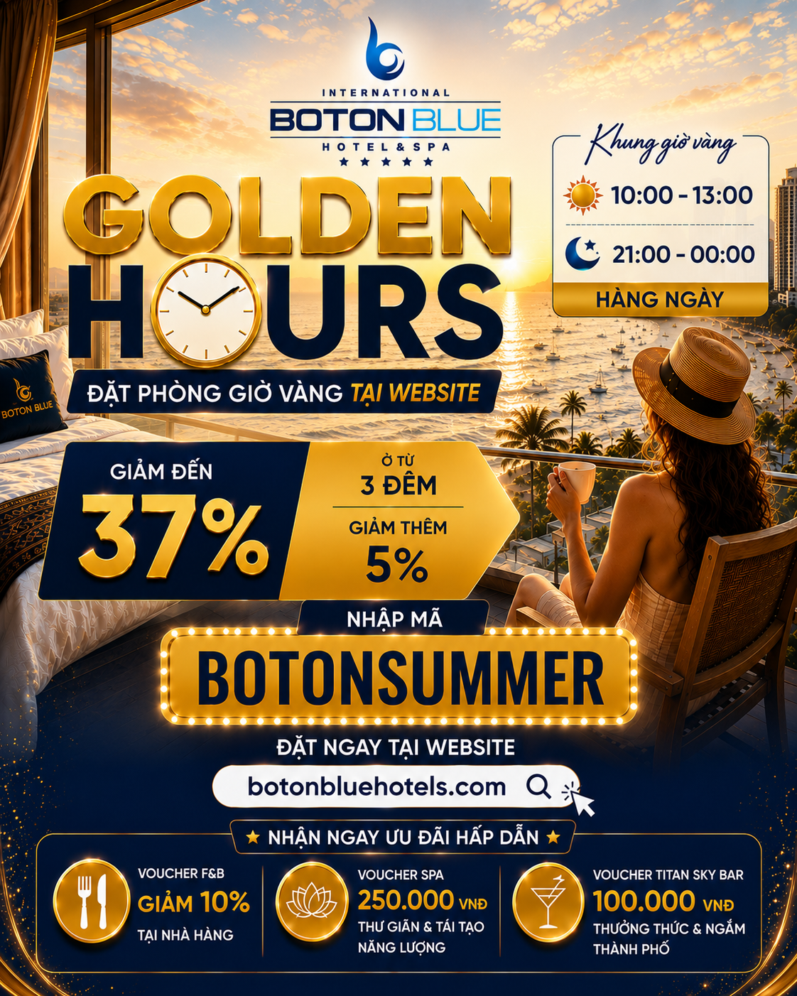 Ưu đãi Golden Hours tại Boton Blue – Giảm đến 37% khi đặt phòng khách sạn 5 sao Nha Trang